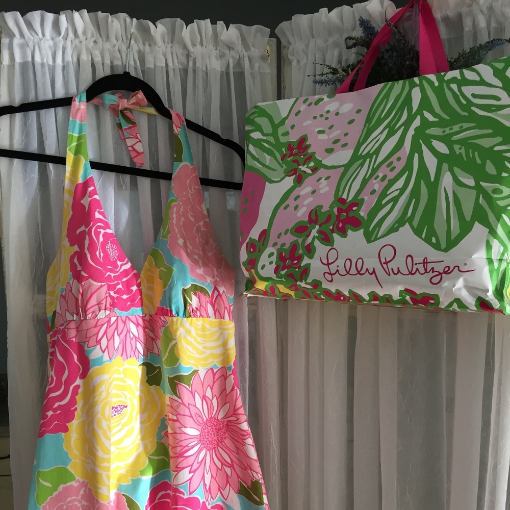 Lilly Pulitzer Vintage Rose Print Halter Dress